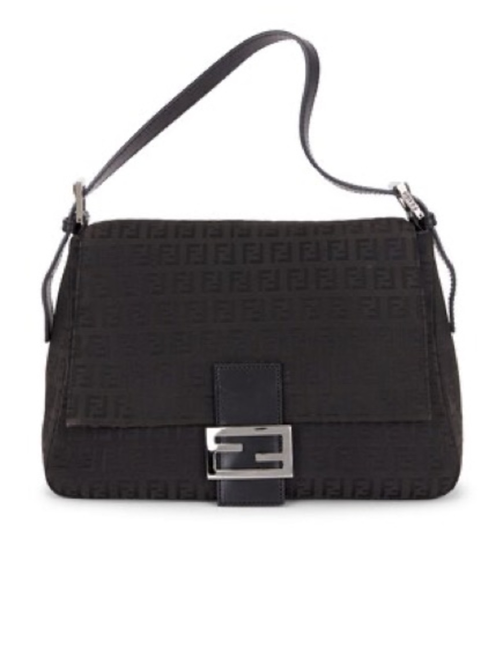Fendi Zucchino Mama Baguette Black FF Jacquard Canvas Shoulder Bag w/Dusty Auth